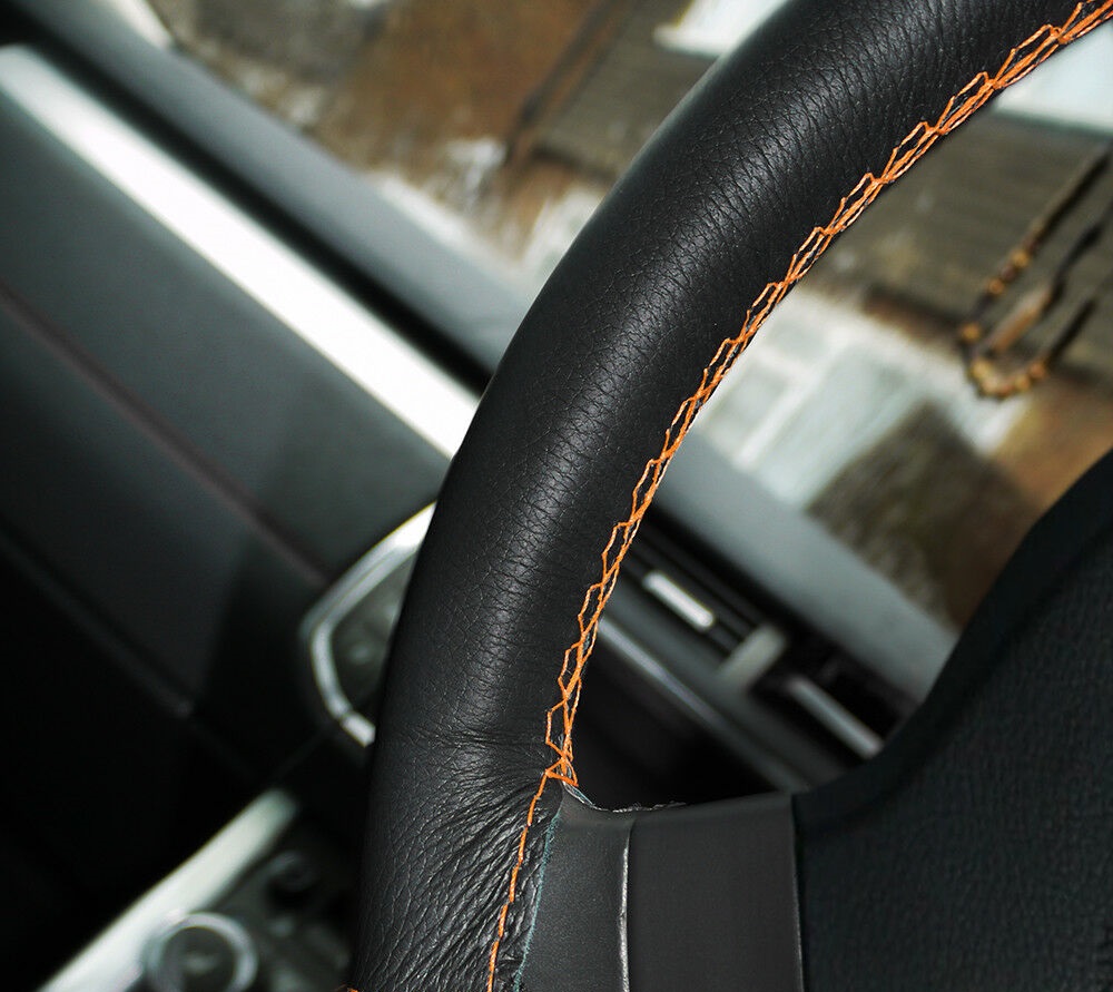 Black Leather Steering Wheel Cover Custom Stitching Daytona Ram - Click Image to Close